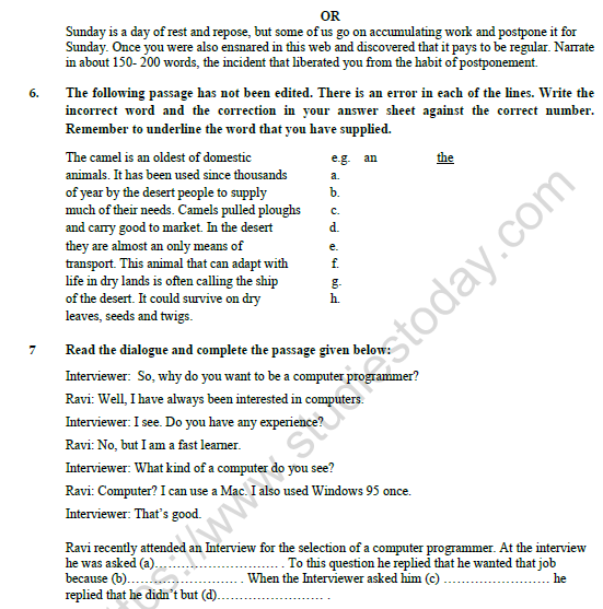 CBSE Class 11 English Question Paper Set X Solved